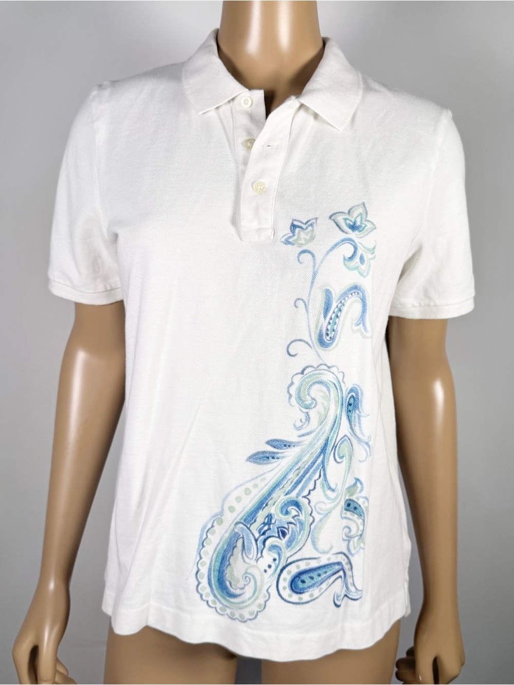 Lauren Ralph Lauren Women’s Size Large 100% Cotton Paisley Short Sleeve Polo